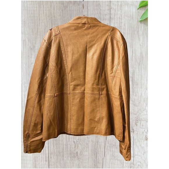 Dressbarn Faux‎ Leather 18/20 Tan Biker Moto Jacket— HAS DAMAGE - Picture 2 of 8